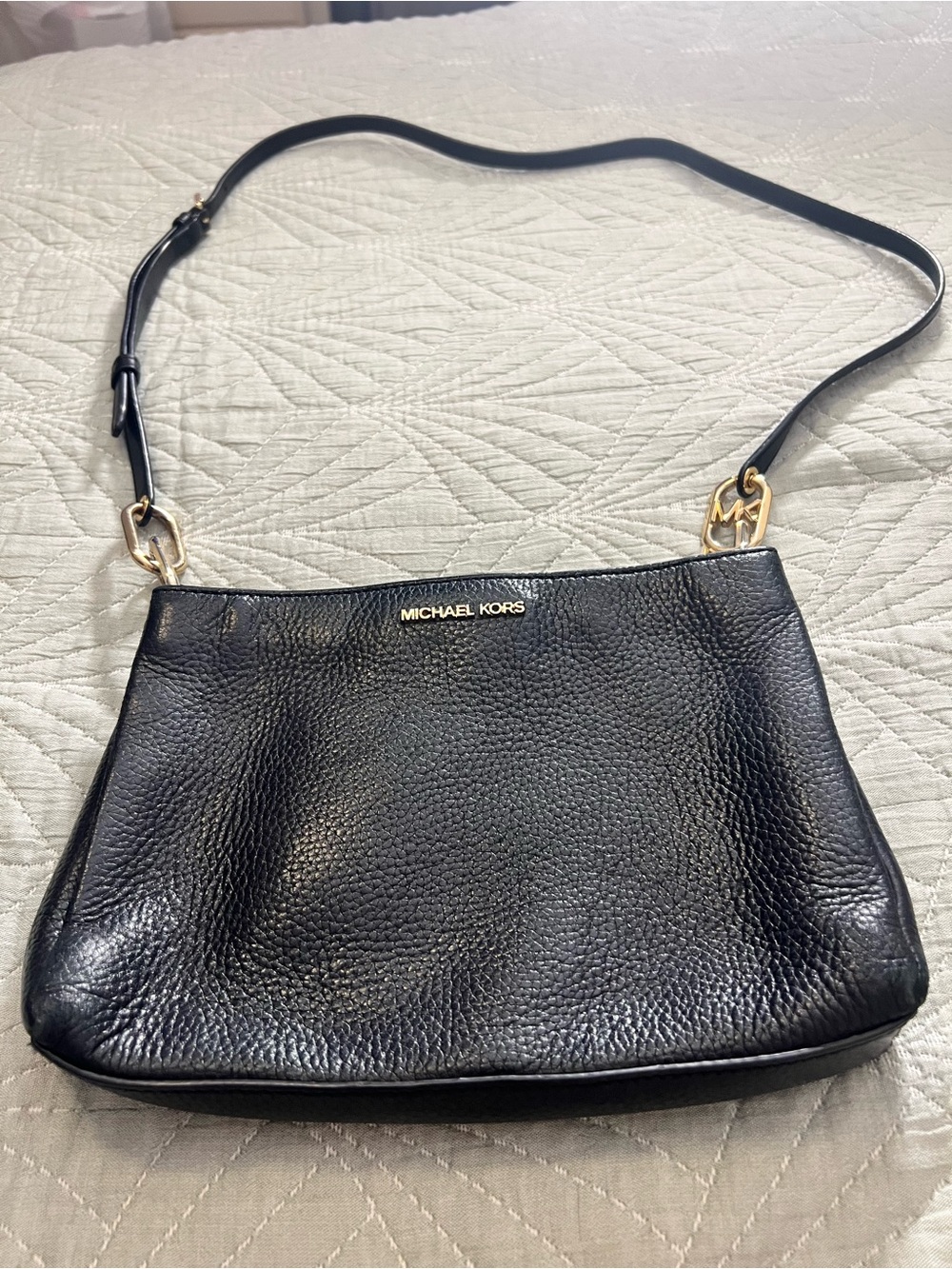 Michael Kors Trisha Medium Black Pebbled Leather Crossbody Bag